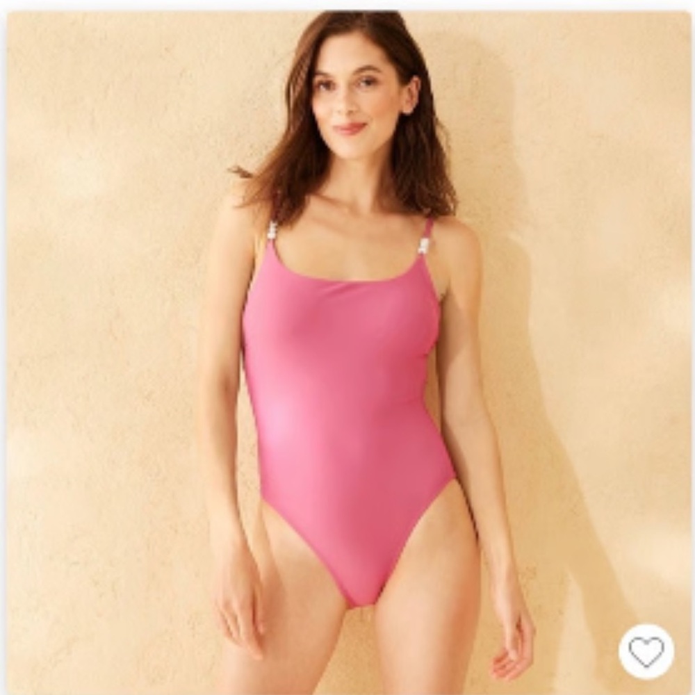 Shade & Shore Pink One-Piece Swimsuit with pearls open back  high leg cheeky XS